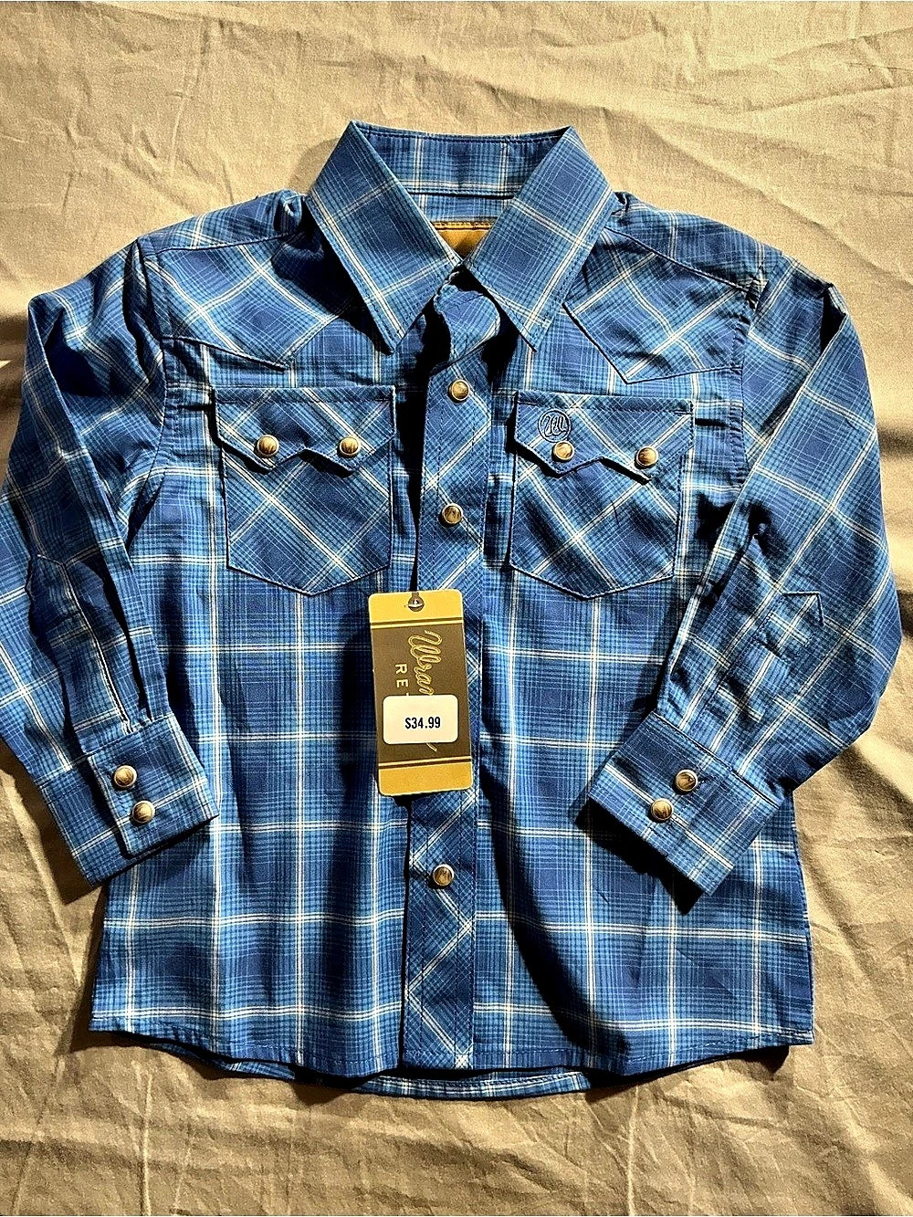 Wrangler Retro Western Shirt Boys XXS Blue & Yellow NWT